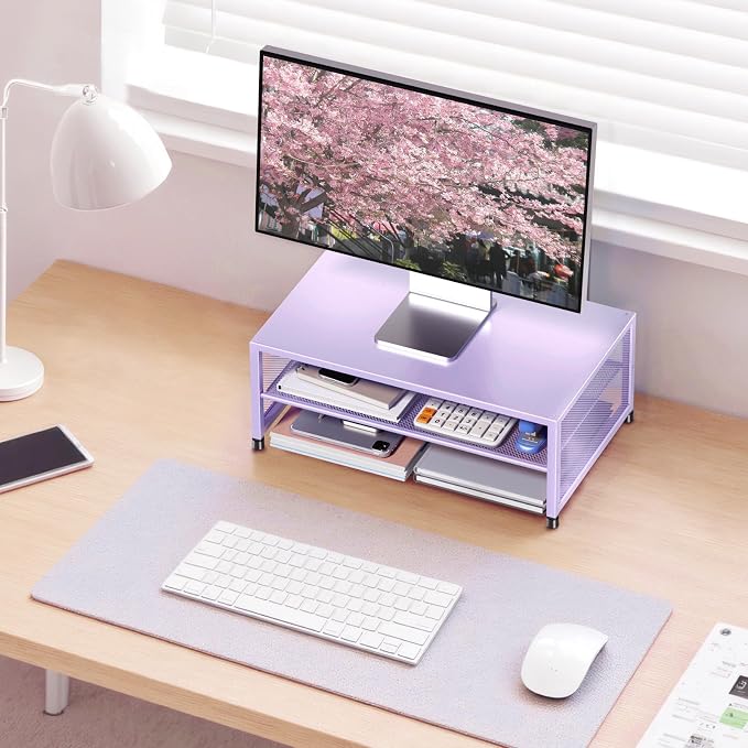 ECOLOVI 2-Tier Computer Monitor Stand Riser, Desk Organizer for Monitor, Printer & Laptop Stand, Desktop Workspace Organizers for Office Supplies(Purple) - Image 5