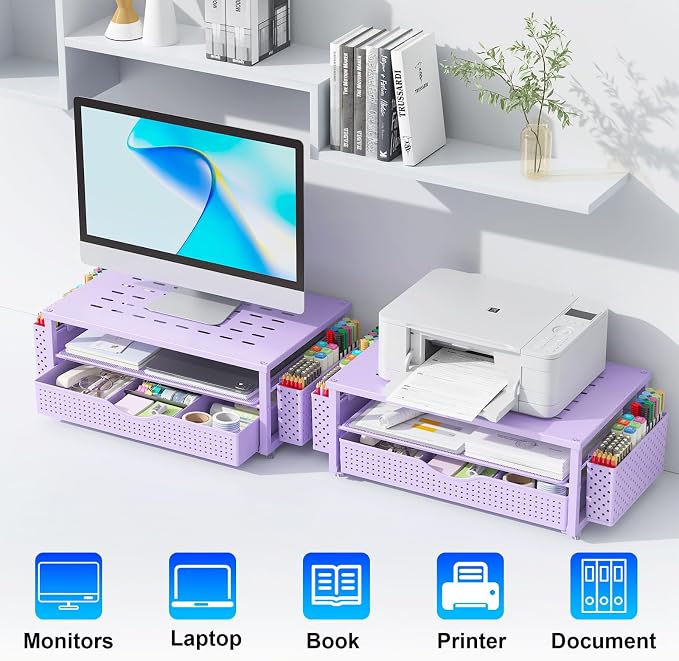 gianotter Desk Organizers and Accessories, Monitor Stand with Drawer and 2 Pen Holder, Purple Desk Accessories, Computer Stand Suitable for Offices and Dormitories (Purple) - Image 8