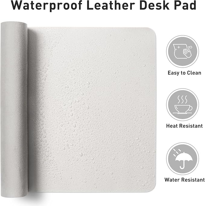Aothia Leather Desk Pad Protector, Mouse Pad,Office Desk Mat, Non-Slip PU Leather Desk Blotter, Laptop Desk Pad, Waterproof Desk Writing Pad for Office and Home (48"x17", Off-White) - Image 6