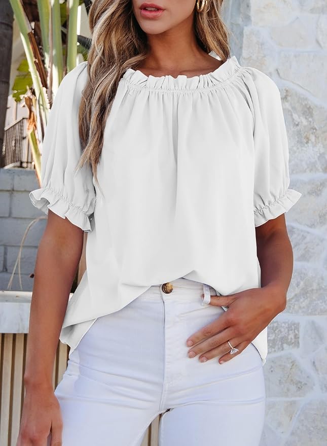 EVALESS Womens Tops Off The Shoulder Blouses for Women Dressy Casual Cute Puff Sleeve T Shirts Fashion 2026 - Image 2
