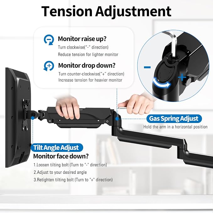 Triple Monitor Desk Mount for Computer Screens up to 32", Holds up to 19.8 lbs Each, 3 Monitor Arm, Heavy Duty Stand Vesa Mount 75x75, 100x100 - Image 8