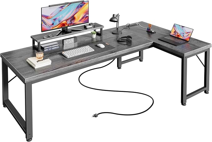 PRAISUN 53" L Shaped Computer Desk, Power Outlets, Monitor Stand, Grey | USB-C Ports, Reversible Charging Station, Spacious Desktop & Legroom, 0.94 Inch Thick Desktop, for Gaming, Study & Work by PRAISUN