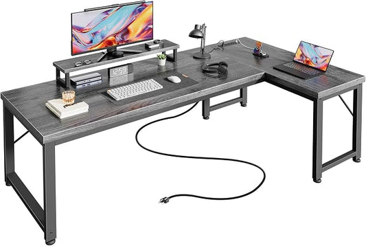 PRAISUN 53" L Shaped Computer Desk, Power Outlets, Monitor Stand, Grey | USB-C Ports, Reversible Charging Station, Spacious Desktop & Legroom, 0.94 Inch Thick Desktop, for Gaming, Study & Work by PRAISUN