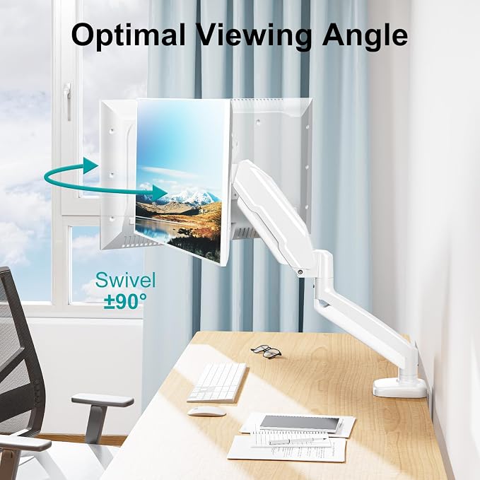 MOUNT PRO Single Monitor Desk Mount - Articulating Gas Spring Arm, Removable VESA Mount for Computer Monitor Stand with Clamp and Grommet Base Fits 13 to 32 Inch Screen, VESA 75x75, 100x100, White - Image 4