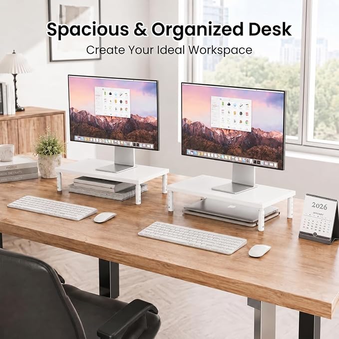 OPNICE Monitor Stand Riser for Desk, Adjustable Computer & Laptop Stand, Desk Organizer for Monitor, Laptop, PC, Printer, Office Desk Accessories for Home & Office, White Wood - Image 4