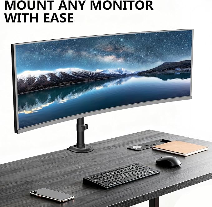 WALI Heavy Duty Single Monitor Arm Desk Mount for 13-49 Inch Screens, Ultrawide Monitor Stand with Full Motion Tilt, Swivel, Rotation, Holds up to 44 lbs, C-Clamp Mount for VESA 75/100mm,(M001S) - Image 5