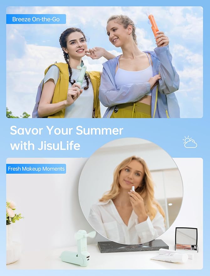 JISULIFE 3 IN 1 Handheld Mini Fan - Portable Fan & Power Bank & Flashlight, 19H Max Cooling, USB Rechargeable, Pocket-Sized for Travel, Cruise, Concerts, Makeup, 2026 Summer Gifts for Women(Green) - Image 7