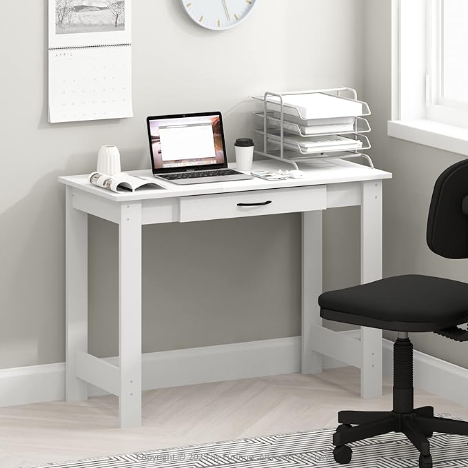 Furinno Jaya Writing Desk with Drawer, White - Image 2