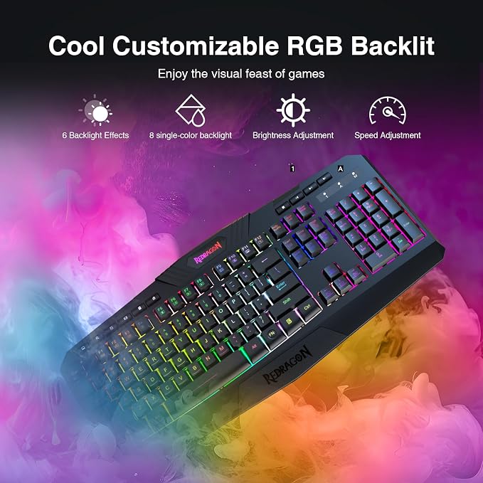 Redragon K503 Wireless Gaming Keyboard, 3-Mode (2.4G/BT/USB), RGB LED Backlit, Multimedia Keys, Fully Programmable Silent Membrane Keyboard with Wrist Rest for Windows PC Games (Black) - Image 5