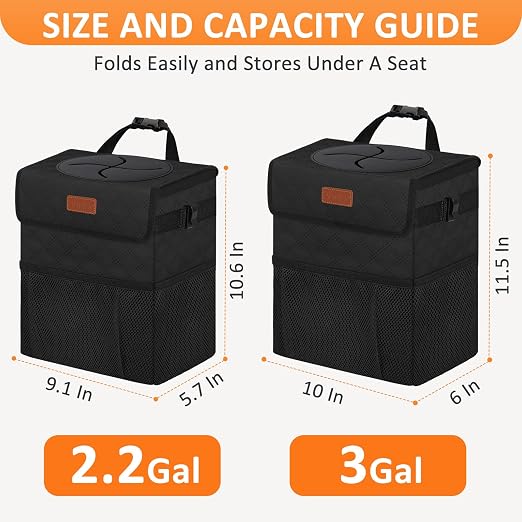 Vankor Car Trash Can for Cute, Bag Bin Hanging Waterproof Automotive Car Garbage Cans Leak Proof Vehicle Trash Can Diamond Pattern-Black - Image 7