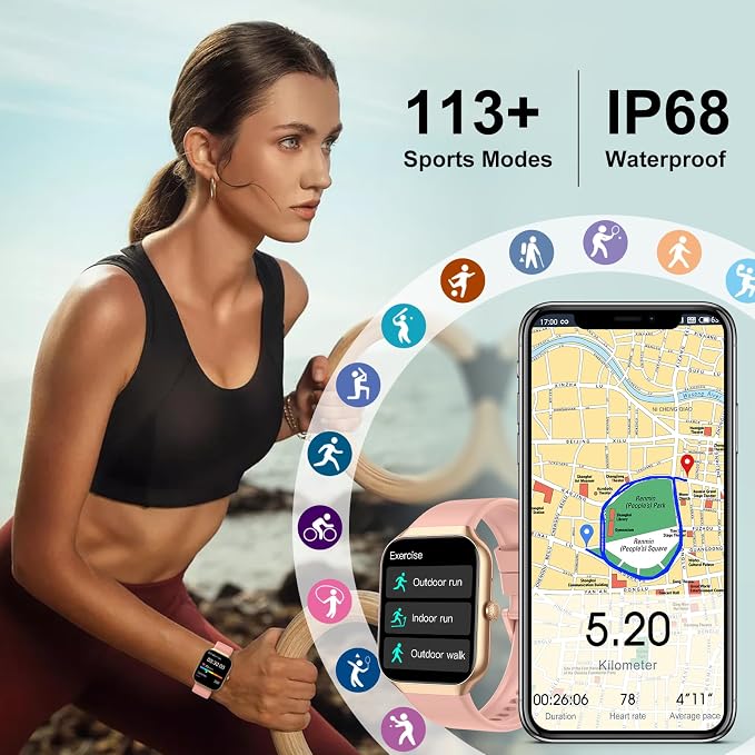 Jugeman Smart Watch for Women, 1.96" HD Smartwatch (Answer/Make Call) with Heart Rate/Sleep Monitor/Pedometer Fitness Watch 113+ Sport Modes, IP68 Waterproof Activity Tracker for Android iOS - Image 4