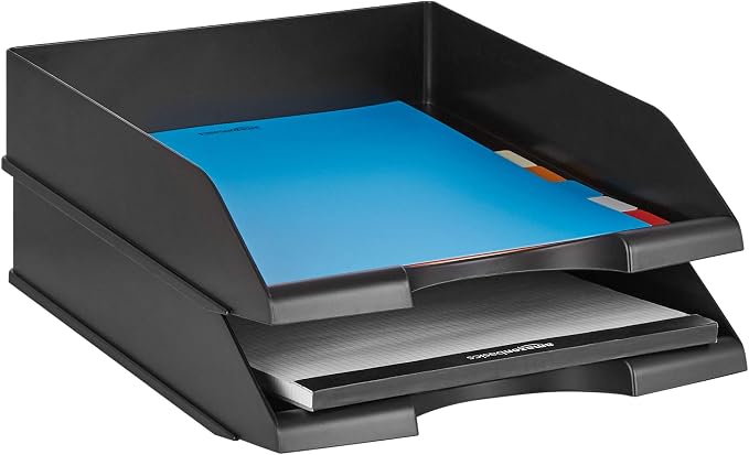 Amazon Basics Rectangular Stackable Office Letter Tray, Desk Organizer for Paper and Document Storage, Black, 12-Pack - Image 2