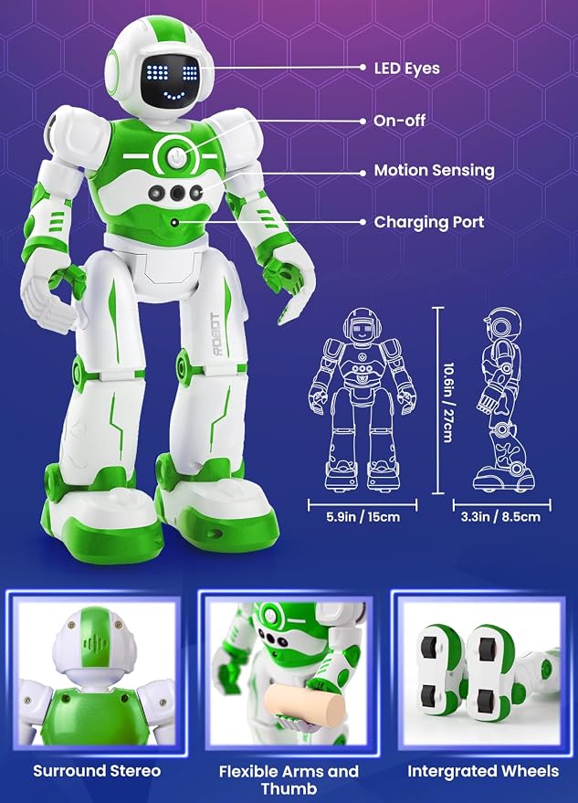 Robot Toys for Kids,Programmable Remote Control Smart Walking Dancing Robot Toy with Gesture & Sensing for Age 4 5 6 7 8 9 10 Year Old Boys Girls for Birthday Present,Green - Image 2