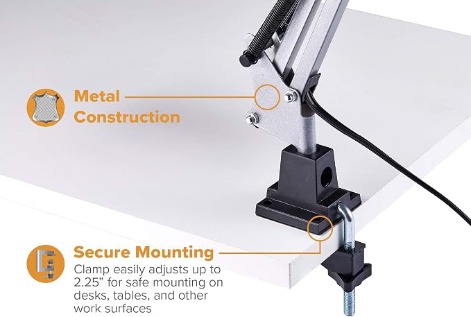 Bostitch Office VLF100-WHT Swing Arm Desk Lamp with Clamp Mount, 36" Reach with Multi-Joint Adjustment, Includes Replaceable LED Bulb (VLF), White - Image 4