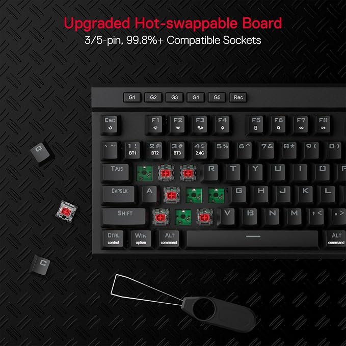 Redragon K580 PRO Wireless RGB Gaming Keyboard, Macro G Keys & Media Wheel | 0 Delay Tri-Mode, 5 On-Board Combo Keys, Ready for MMO & MOBA Play, 0-Delay Tri-Mode for Multiple Devices, Swap-Ready Socket - Image 2