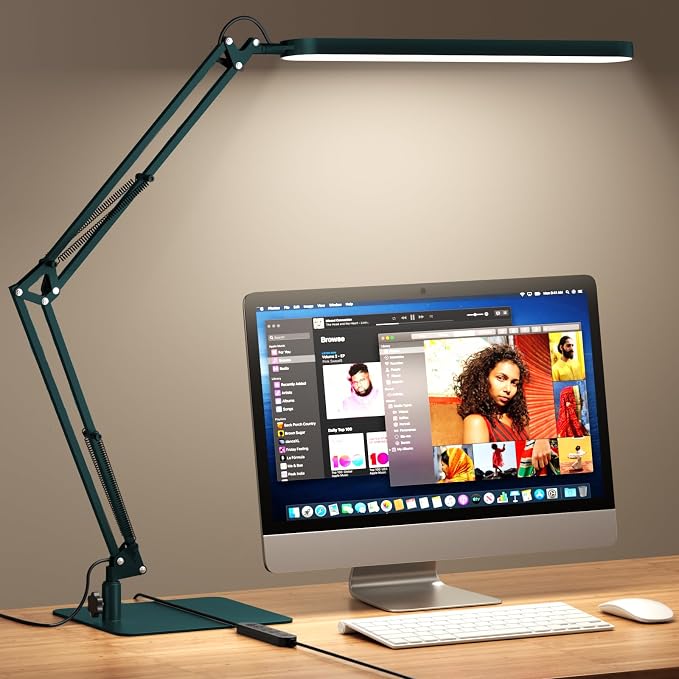 SKYLEO LED Desk Lamp with Slim Base - Adjustable Swing Arm Desk Light, Dimmable, Timer, Eye Protection, Memory Function, 1300LM, 12W, Green by SKYLEO