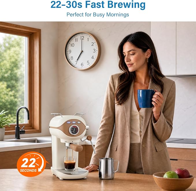 XIXUBX Espresso Machine, Compact Espresso Maker with Milk Frother | 20-Bar Pump, PID Control, Low Vibration Coffee Maker, for Small Kitchen, Home, Brews Latte, Cappuccino - Image 5