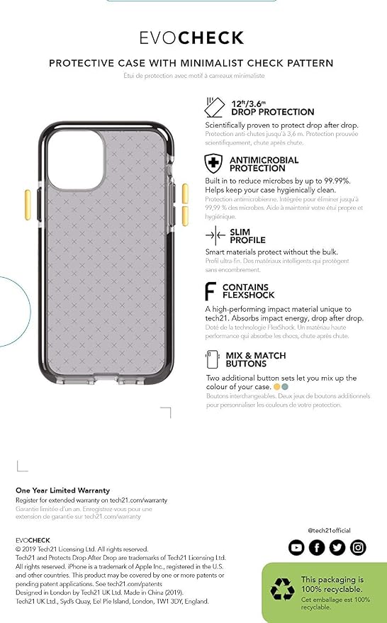tech21 Evo Check for Apple iPhone 11 - Germ Fighting Antimicrobial Phone Case with 12 ft. Drop Protection - Image 7