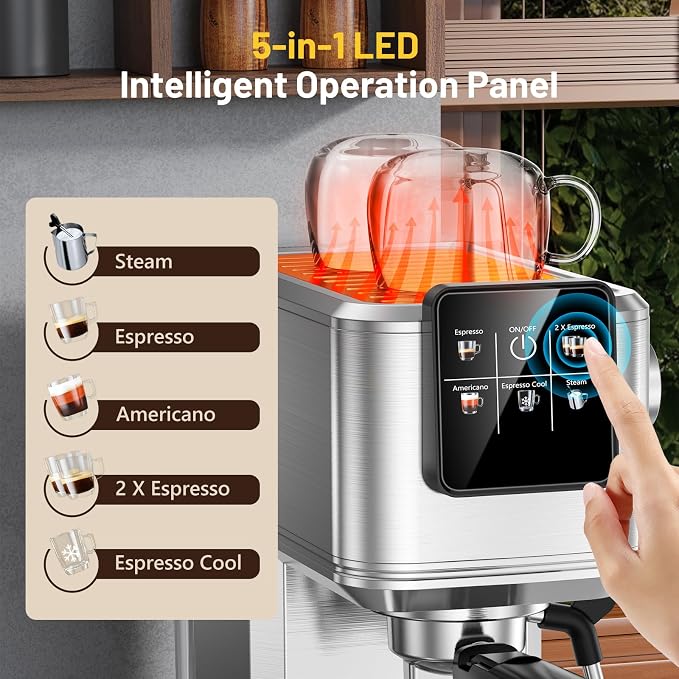 KEENSTAR Espresso Machine 20 Bar with Touch Screen, Hot & Iced Coffee Makers, Stainless Steel Espresso Maker with Rapid Cold Brew & Milk Frother, with Water Tank for Latte, Cappuccino, Gift - Image 4