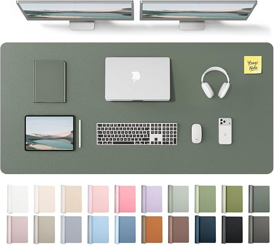 YSAGi Leather Desk Pad Protector, Office Desk Mat, Large Mouse Pad, Non-Slip PU Leather Desk Blotter, Laptop Desk Pad, Waterproof Desk Writing Pad for Office and Home (Dark Green,55" x 24") by YSAGi