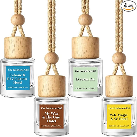 HoogaLife Car Air Freshener Diffuser 4 Pack Hanging Car Freshener for Women - 24.K Magic & W. Hotel ＆ Cabane & Rltz. CarIton Hotel ＆ Droam 0n & Westln Hotels ＆ M.y Way & The 0ne Hotel Fragrance Oil by HoogaLife