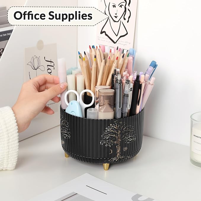SKYDUE 360 Degree Rotating Desk Organizer, Dual-Purpose Pencil Pen Holder for Desktop, Desk Pen Organizer with 5 Slots, Office Supplies, Pencil Cup for Office, School, Home - Image 3