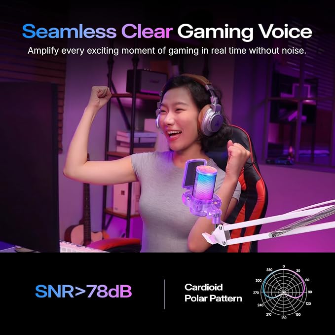 MAONO DGM20S USB Microphone for PC with Clear Voice & Noise Reduction | RGB Lighting, Tap-to-Mute, Gain Control, Monitoring and Boom Arm for Discord Gaming, Streaming, Content Creation.Purple - Image 4