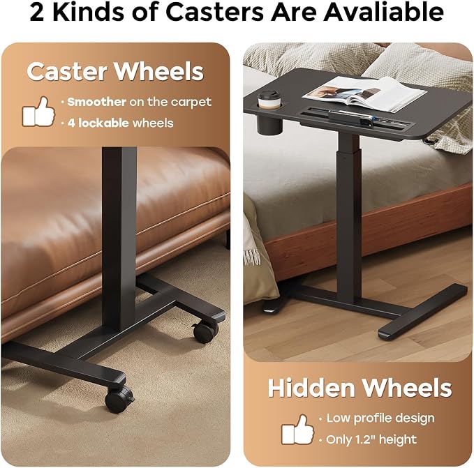 28" Mobile Standing Desk with Drawer, Portable Laptop Desk | Rolling Desk with Cup Holder & Hooks, Height Adjustable Computer Cart on Wheels for Classroom, Study Desk with Storage, Black - Image 8