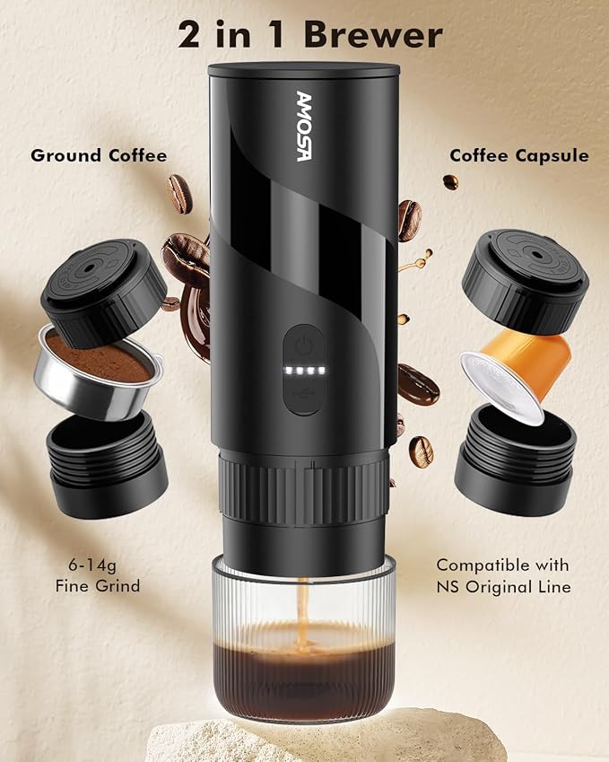 All in 1 Portable Electric Espresso Machine & Coffee Grinder & Milk Frother | Mini Compact Travel Coffee Maker Set for Ground Coffee & NS Capsules，Ideal for Camping, Car, RV, Hiking, Office, Home, Gift - Image 2