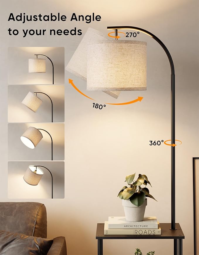 PARTPHONER Floor Lamp with Table, Night Stand with Lamp, Narrow Side Table with 3CCT LED Bulb, Small Coffee Table, Modern End Table with Storage Shelves for Living Room Bedroom Home Décor, Black - Image 5