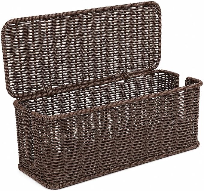 Cable Management Box, Handmade Rattan Cable Organizer with 2 Open Slots, Cord Hider for Power Strip, Router & USB Hub, Registered U.S. Design Patent (D1,112,102), 13" x 5.1" x 5.1", Brown by Cantalop