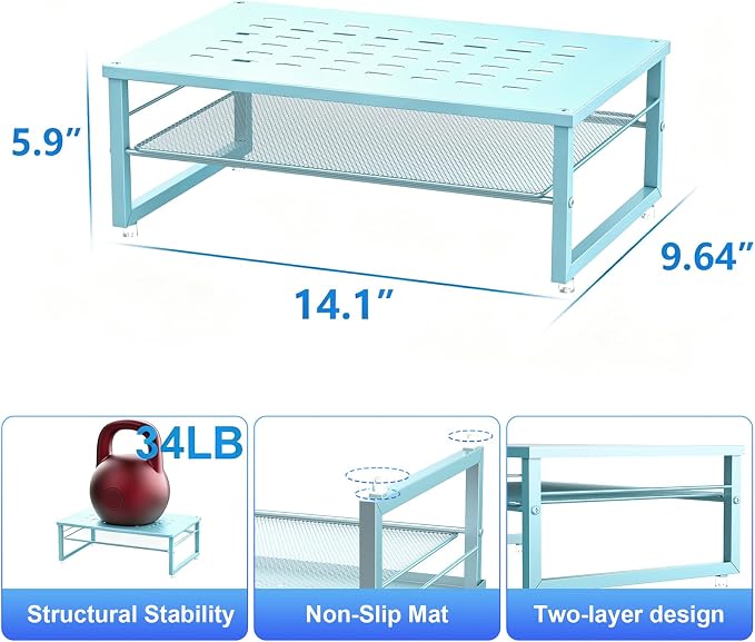 gianotter 2-Tier Metal Monitor Stand Riser, Desk Organizer for Monitor, Office Desk Storage Organizer for Office Supplies (Blue) - Image 5
