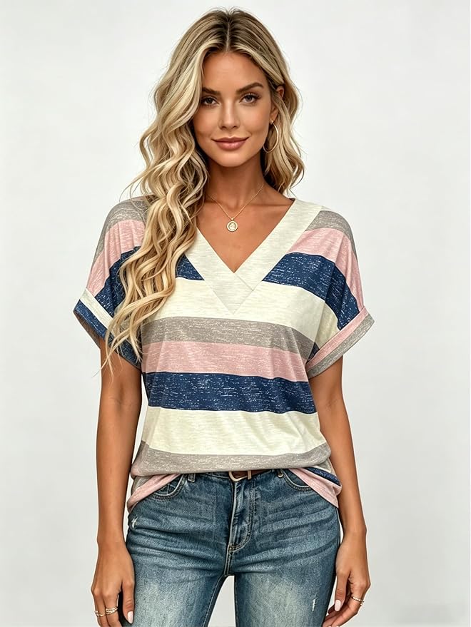 T Shirts Short Sleeve V Neck Tees Womens Tops Beach Vacation Fashion Clothes 2026 Casual Summer Spring Fall Outfits - Image 2