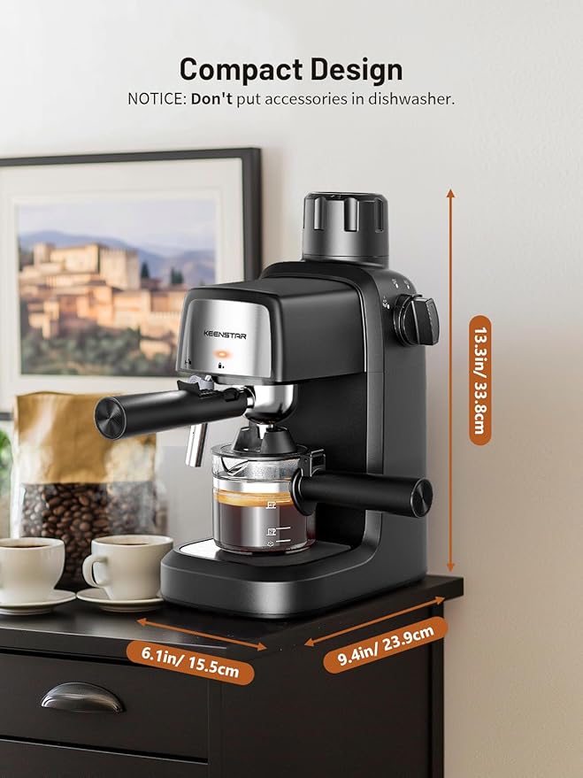 KEENSTAR 3.5Bar Espresso Machine 800W, Compact 4-Cup Espresso Maker Preheat | Fast Heating, Milk Frother Steam Wand, Espresso and Cappuccino Machine for Cappuccino or Latte Black - Image 6