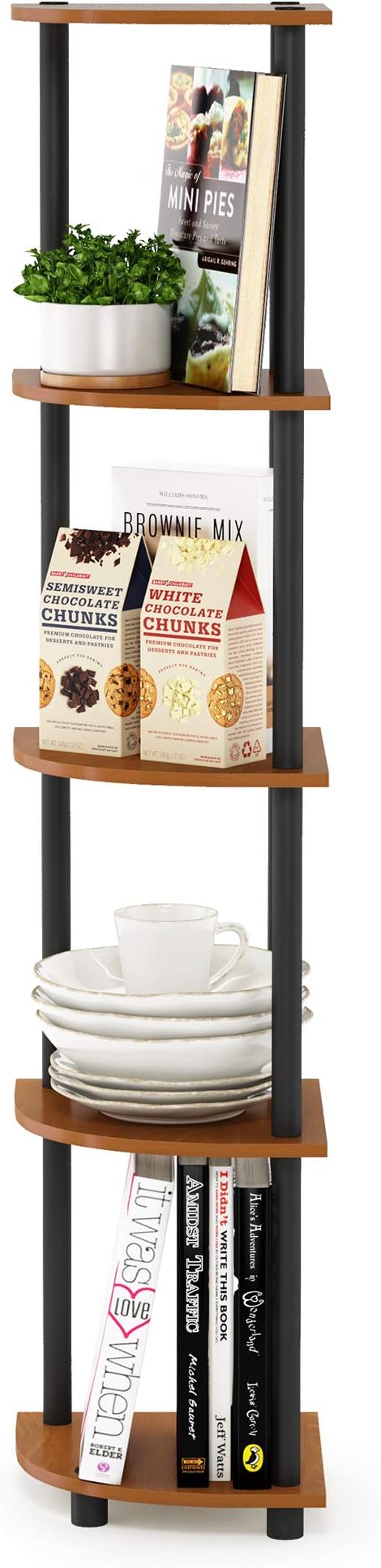 Furinno TURN-N-TUBE Corner Shelf, 5-Tier Corner Bookshelf, Open Storage Shelves, for Organization and Storage, Living Room, Home Office, Garage, Bedroom, Light Cherry - Image 7