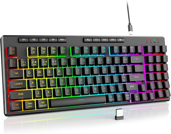 Redragon K517 Pro Wireless Gaming Keyboard, RGB Backlit, Tri-Mode BT/2.4GHz/USB-C, Mechanical Feel 94 Keys Computer Keyboard with 4 Macro Keys, Number Pad, 4000mAh Battery for Win/MAC - Image 8