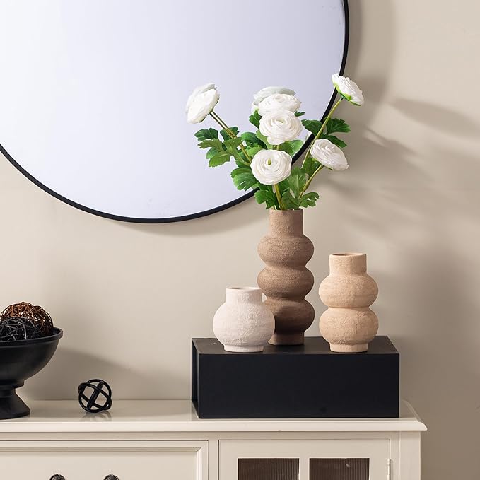 Ceramic Vase Home Table Decor - Flower Vase Set of 3 Living Room Kitchen Decorations Farmhouse Modern Rustic Vases Decorative Centerpiece for Shelf Bedroom Office Bathroom Dining Coffee Desk - Image 5