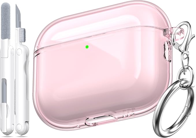 for AirPods Pro 3 Clear Case 2025, Military-Grade Shockproof, Soft TPU Highly Transparent Anti-Yellowing for AirPods Pro 3 Case with Cleaning Kit & Cute Round Buckle, Clear Pink by MHYALUDO