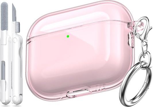 for AirPods Pro 3 Clear Case 2025, Military-Grade Shockproof, Soft TPU Highly Transparent Anti-Yellowing for AirPods Pro 3 Case with Cleaning Kit & Cute Round Buckle, Clear Pink by MHYALUDO