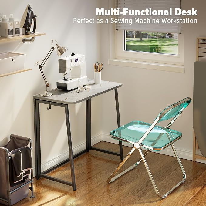 WOHOMO Folding Desk, 31.5" Foldable Computer Table for Small Spaces, Grey | Easy Assembly and Fold, Sturdy Home office desks for Study Bedroom Dorm Space Saving Writing Work Apartment - Image 6