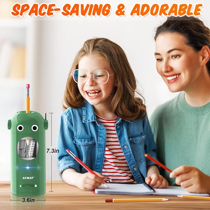AFMAT Electric Pencil Sharpener for Colored Pencils 7-11.5mm, Fully Automatic Robot Pencil Sharpener, Auto in & Out, Rechargeable Hands-Free for Classroom/Home/Office, Battery Operated, PSX5RB, Green - Image 6