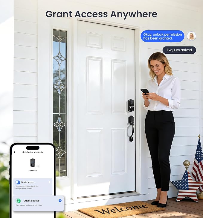 Veise VE017 Fingerprint Smart Door Lock, App Control, 8-in-1 Keyless Entry, Auto Lock, Emergency Power Port, Electronic Touchscreen Keypad, Biometric Smart Locks for Front Door, Matte Black - Image 7