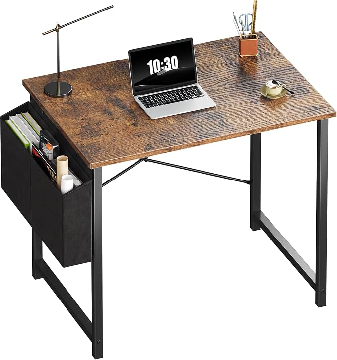 OLIXIS Small Computer Desk, 31 Inch Gaming Desks for Home Office | Writing Study Craft Work Table, Computer Workstation for Bedroom Small Spaces with Storage Bag, Rustic Brown by OLIXIS