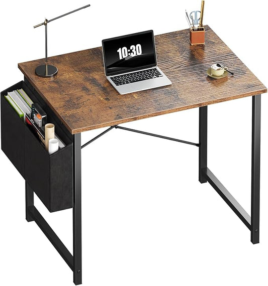 OLIXIS Small Computer Desk, 31 Inch Gaming Desks for Home Office | Writing Study Craft Work Table, Computer Workstation for Bedroom Small Spaces with Storage Bag, Rustic Brown by OLIXIS