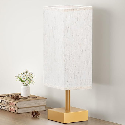 aooshine Gold Small Table Lamp - Bedside Lamp for Bedroom, Minimalist Nightstand Lamp with Square Fabric Shade, Desk Lamp for Kids Room Dorm | Inline Rocker Switch, Corded Electric, Bulb Not Included, 12.8" Mini Table Lamp for Nightstand, Desk, Dorm, O... by Aooshine