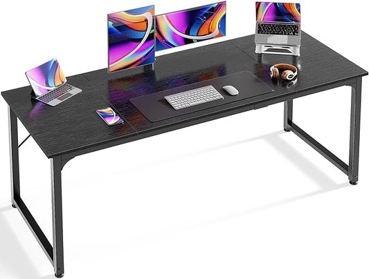 Huuger Modern Simple Office Desk, 63 Inch, Gaming & Writing Desk with Storage, Large Legroom, Metal Frame, Black by Huuger