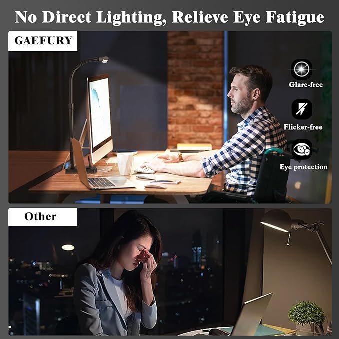 GAEFURY LED Desk Lamp for Home Office, 24W Bright Desk Lamp with Phone Holder Base - 25 Lighting Modes Eye-Caring Desk Light Adjustable Gooseneck Lamp for Workbench Drafting Reading Study - Image 4
