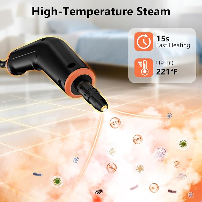 Steam Cleaner, Portable Steamer for Cleaning with 16pcs Accessories, 6-Level Adjustable and 15s Heat-Up, Handheld Steam Cleaner for Home, Tile, Dirt, Grout, Grease, Car Detailing - Image 4