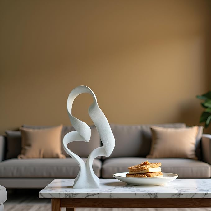 15" Modern Abstract Ribbon Decorative Sculpture, Knot Sculptures,Home Decor,Coffee Table Statues,Dining Living Room Desk Decor（Milky White） - Image 4