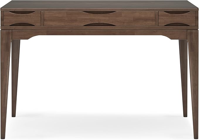 SIMPLIHOME Harper Desk and Bookcase Bundle - 48 inch Wide Solid Wood Mid Century Modern Desk with Drawers and 24 inch Wide 4-Shelf Bookcase in Walnut Brown, Home Office Furniture (Set of 2) - Image 4
